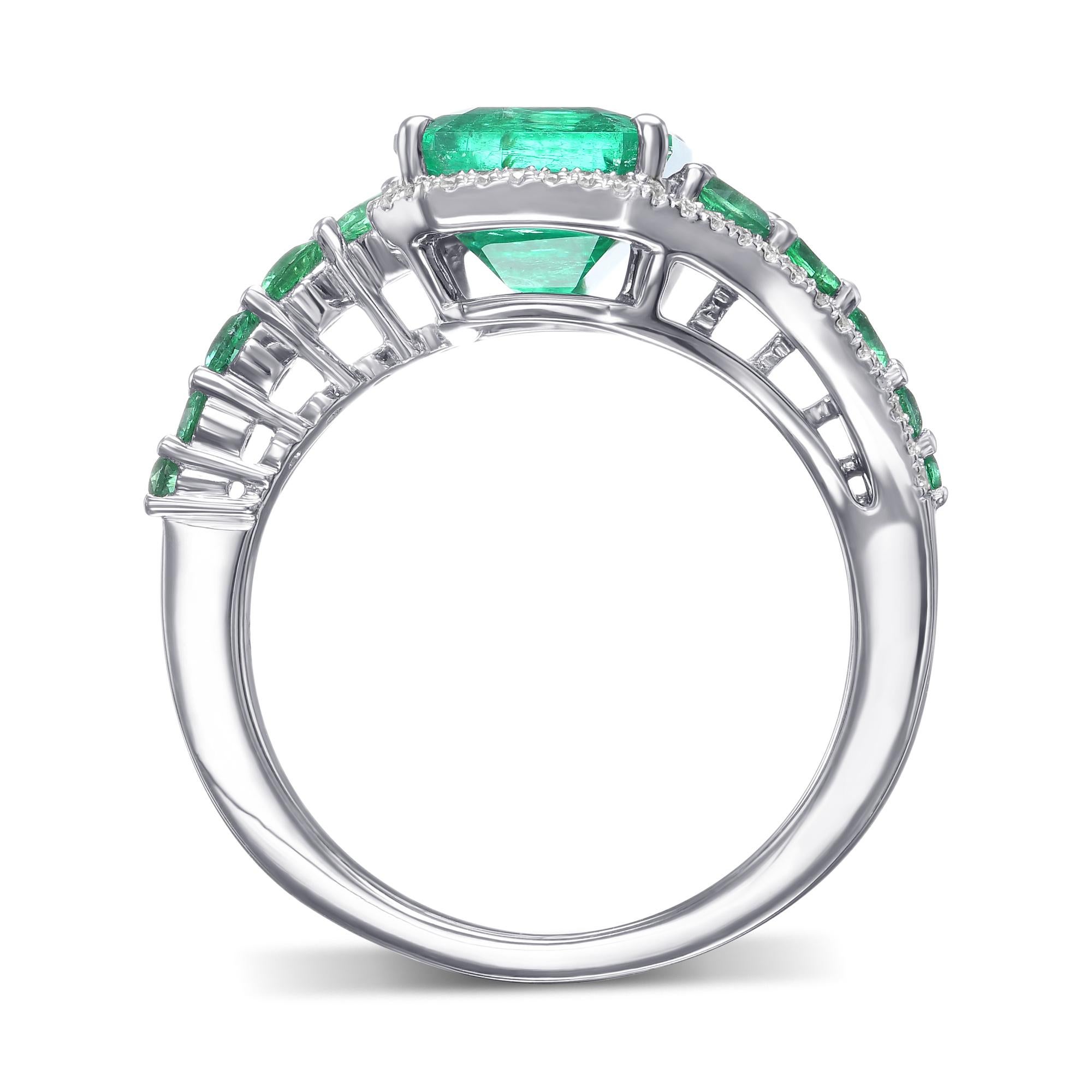 Ein exquisites und einzigartiges Couture-Stück, das die Schönheit des Muzo-Smaragds und der Diamanten zu einem Statement-Ring mit zeitlosem Charme vereint. Der Smaragd wiegt 3,75 ct. und ist von CD und Muzo zertifiziert. Der Ring ist mit