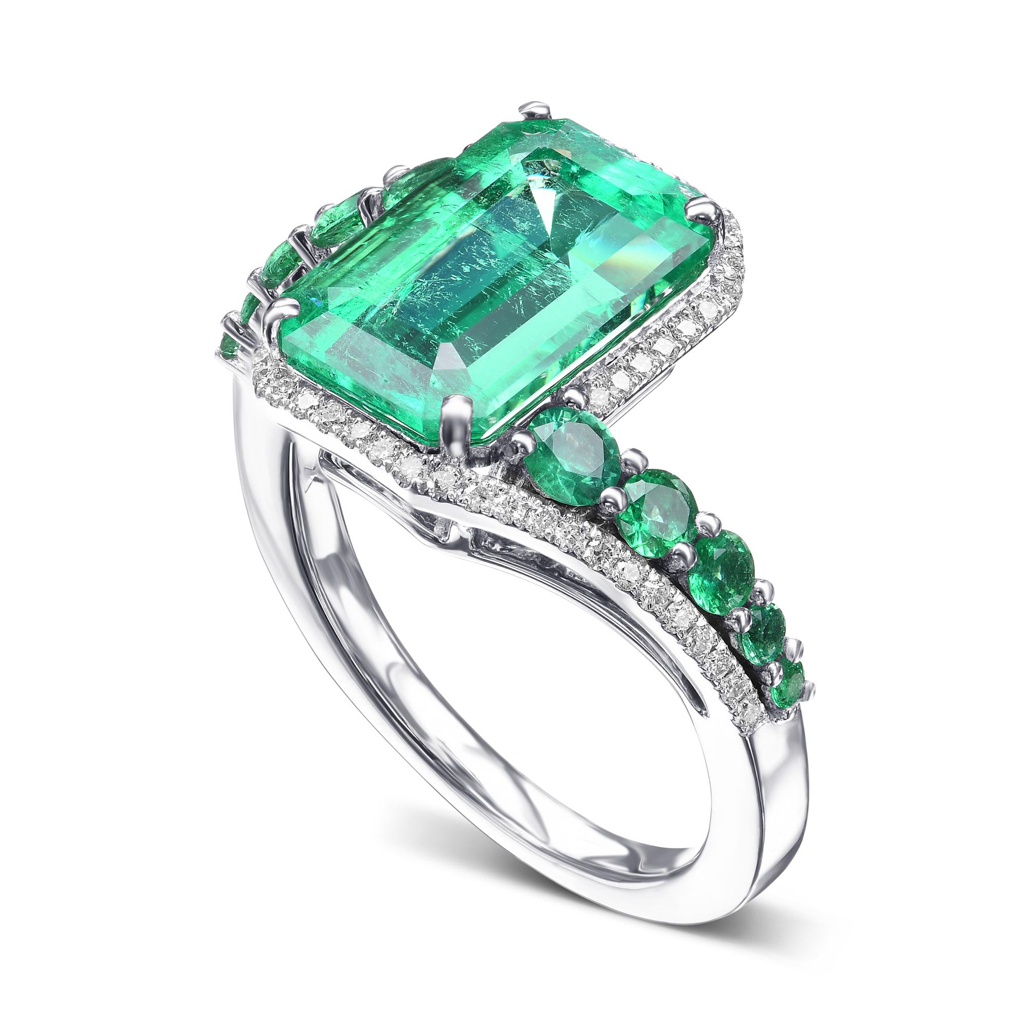 3,75 cts zertifiziert Couture Muzo Smaragd und Diamant-Ring (Moderne) im Angebot