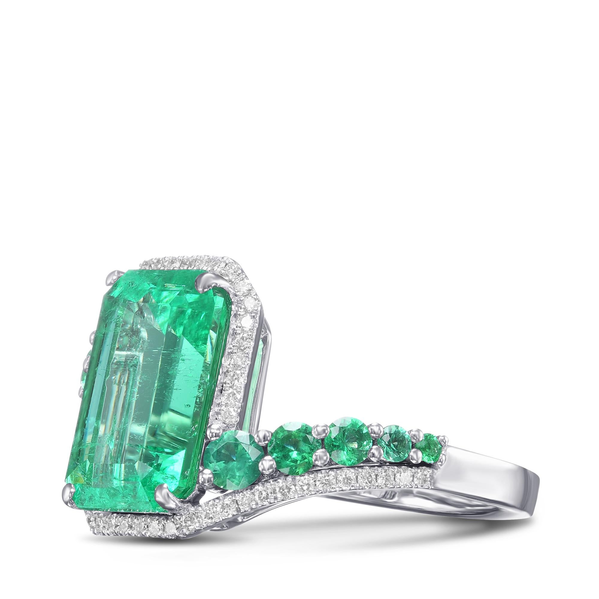 3,75 cts zertifiziert Couture Muzo Smaragd und Diamant-Ring (Smaragdschliff) im Angebot