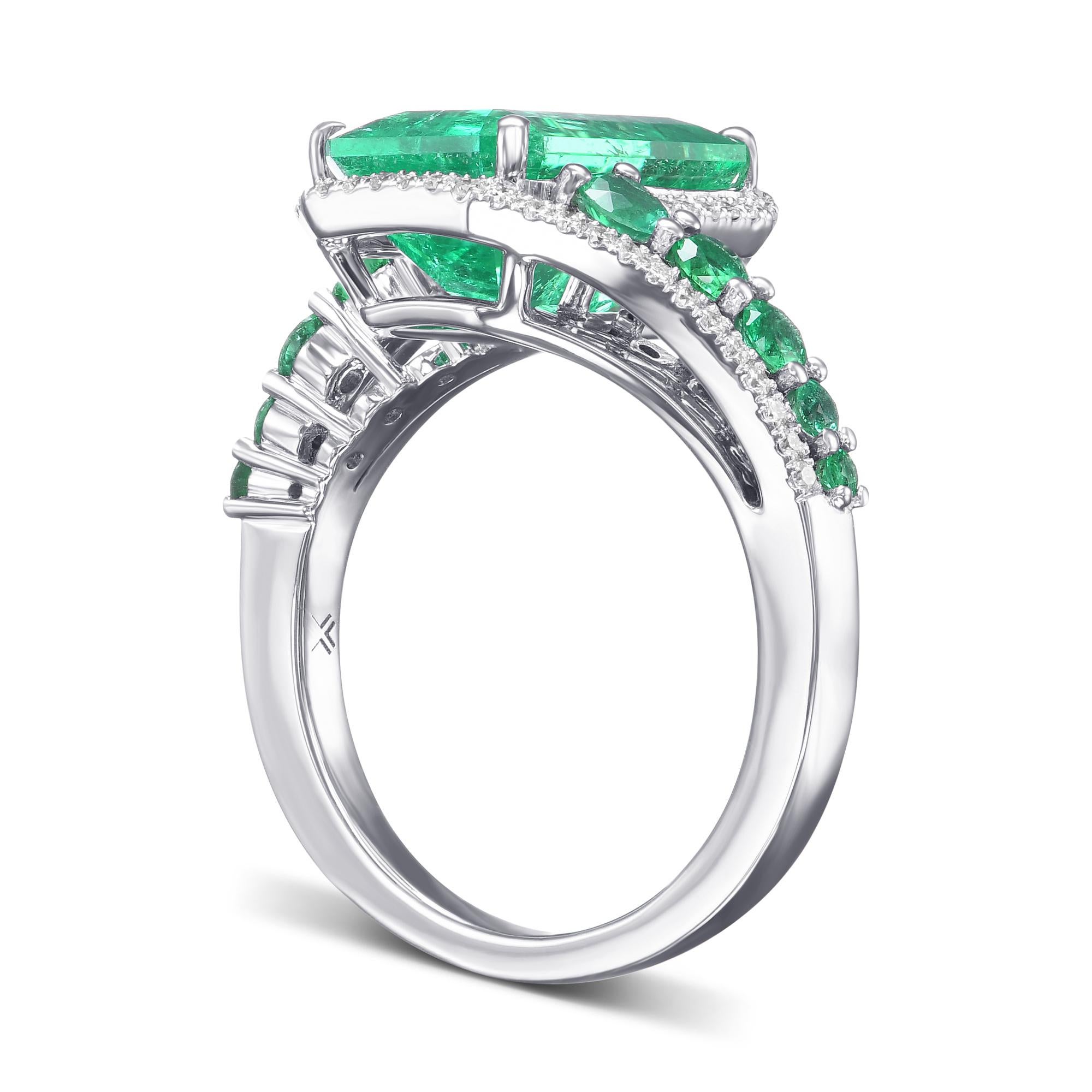 3,75 cts zertifiziert Couture Muzo Smaragd und Diamant-Ring im Zustand „Neu“ im Angebot in New York, NY
