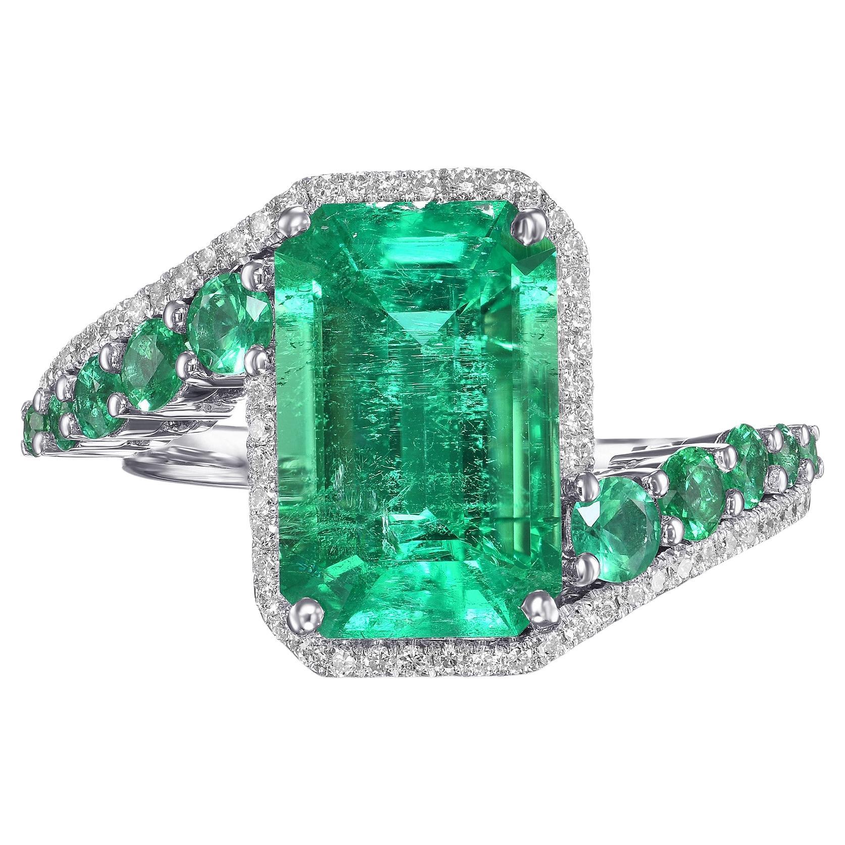 Anello con smeraldo e diamante Muzo da 3,75 carati certificato Couture