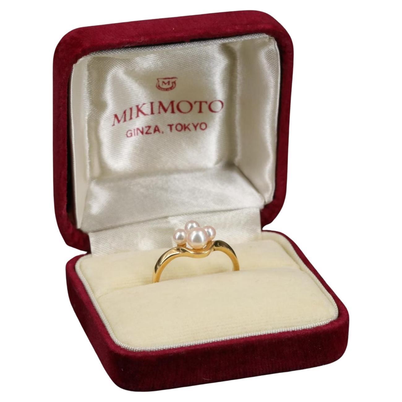 Round Cut $3750 / 18K Gold Mikimoto Designer Ring / Mikimoto pearls / with original box For Sale