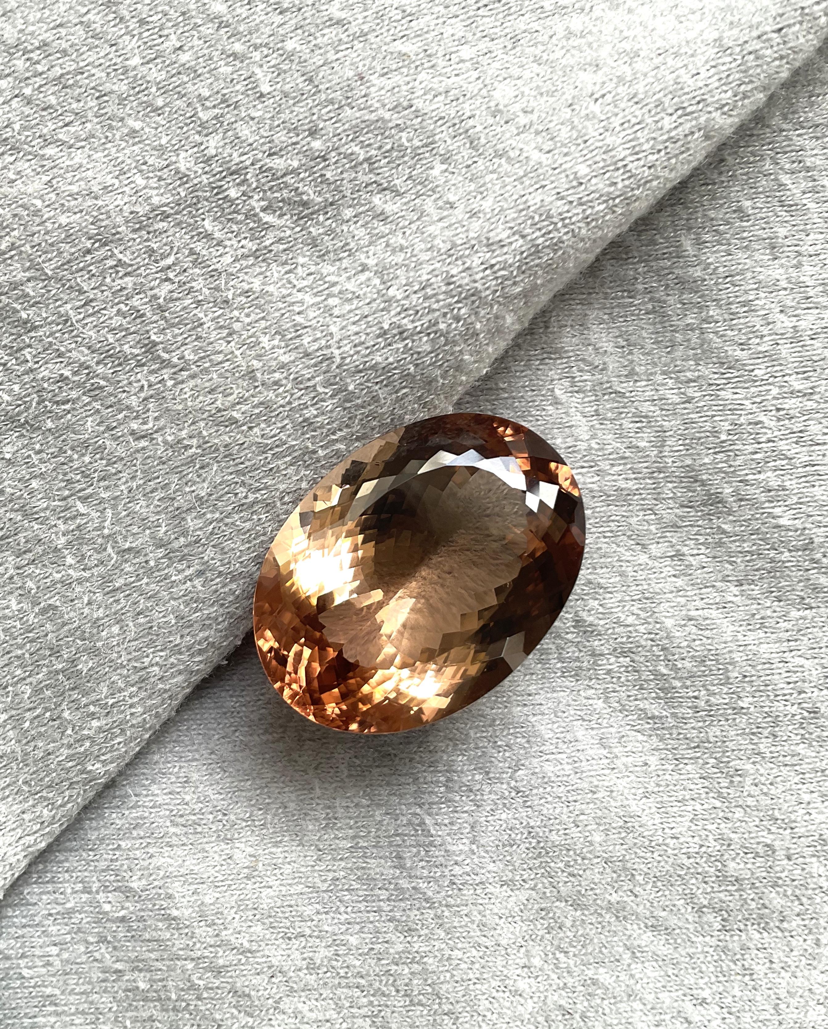 Art Deco  37.50 Carats Orange Tourmaline Oval Faceted Cut Stone Natural Gemstone For Sale