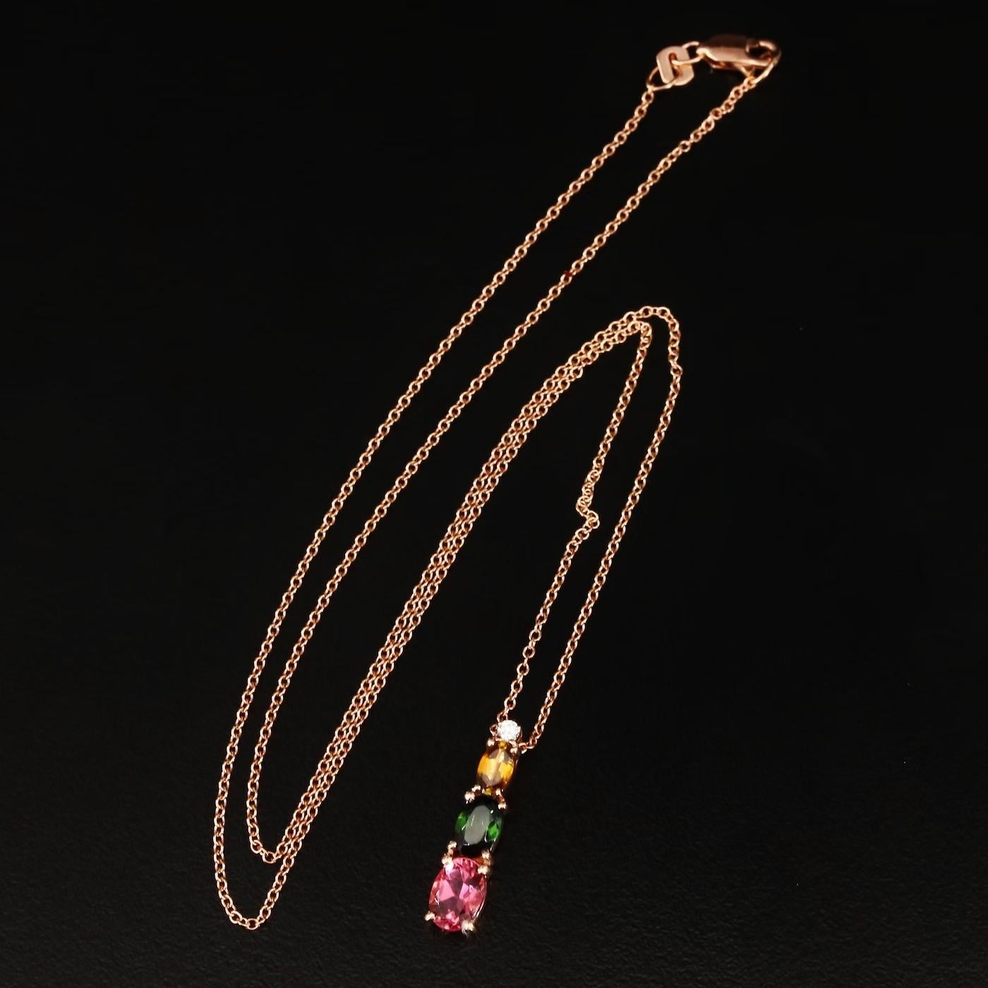 Oval Cut $3750 / NEW / EFFY Watercolors Diamond & Tourmaline Necklace / 14K Gold For Sale