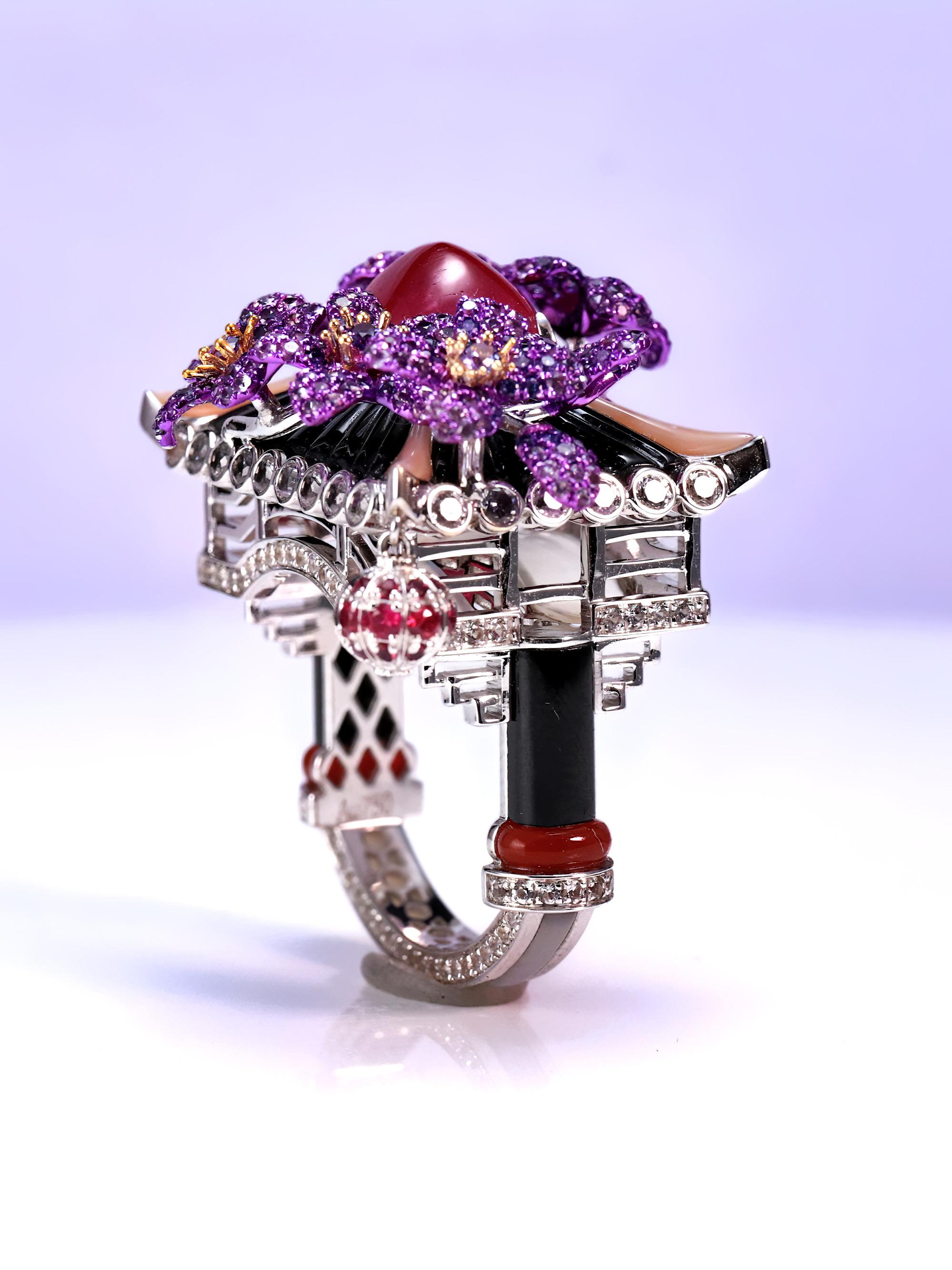 Pavilion Luxury Ring High End 6.67ct Ruby Unheat Burma Unique jewelry 18K Gold In New Condition For Sale In bangkok, TH