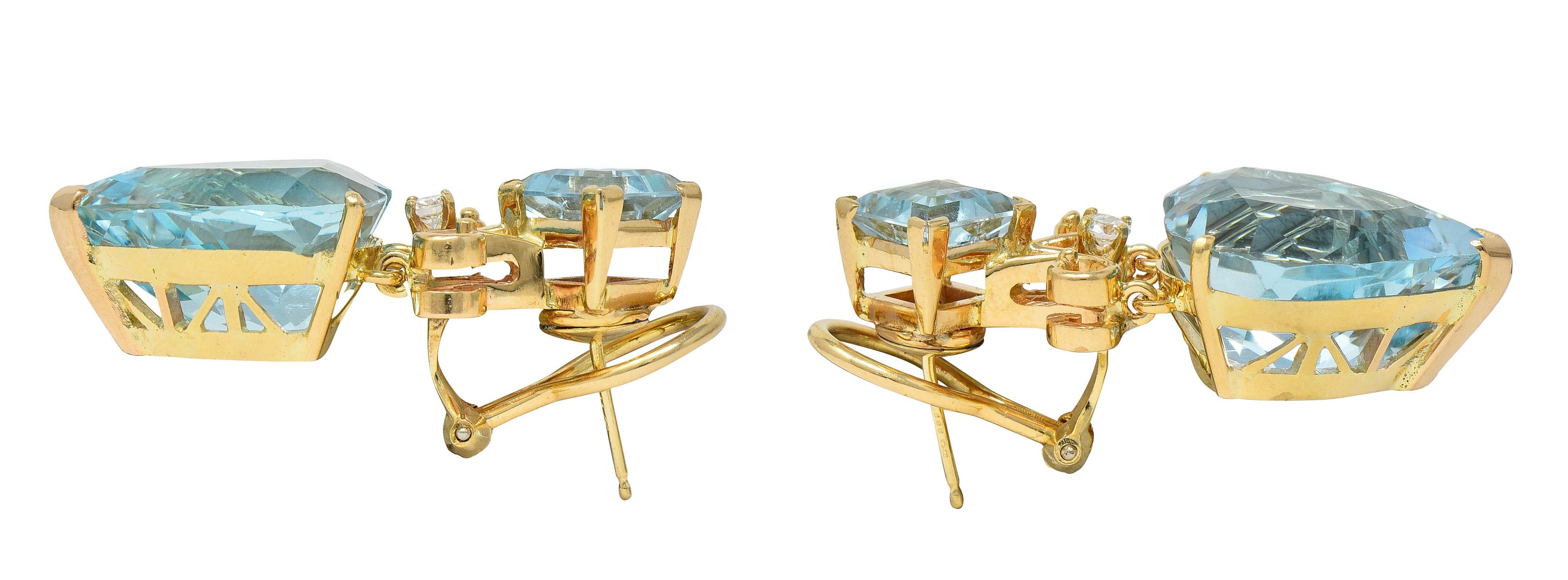 37.52 CTW Aigue-marine Diamant Or jaune 14 Karat Boucles d'oreilles en forme de coeur en vente 2