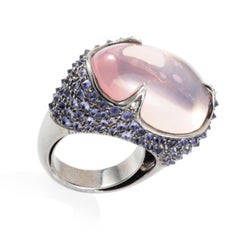 Manpriya B 37.520ct Rose Quartz, Iolite & Diamond Cocktail Ring