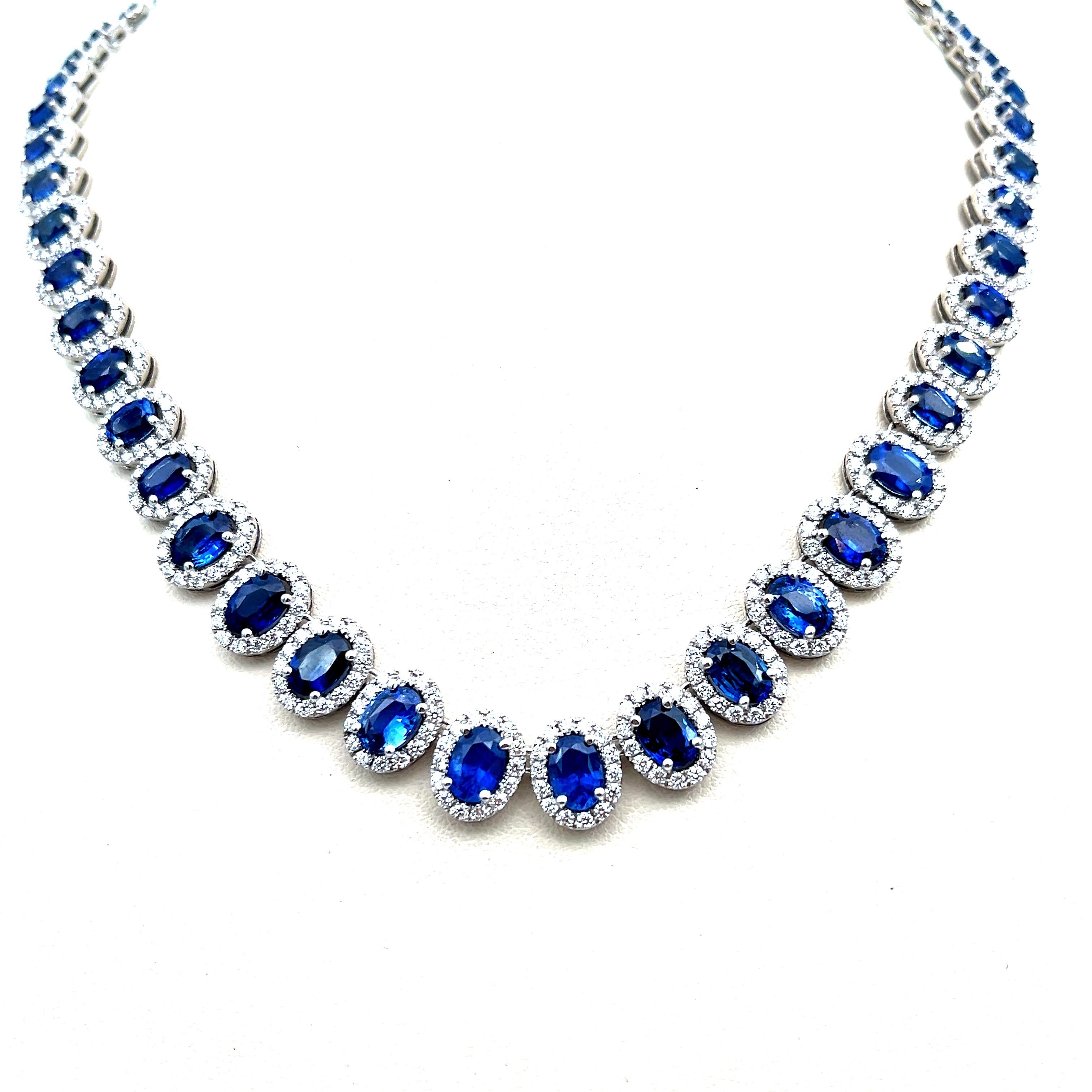 Oval Cut 37.54 ct Natural Sapphire & Diamond Necklace For Sale