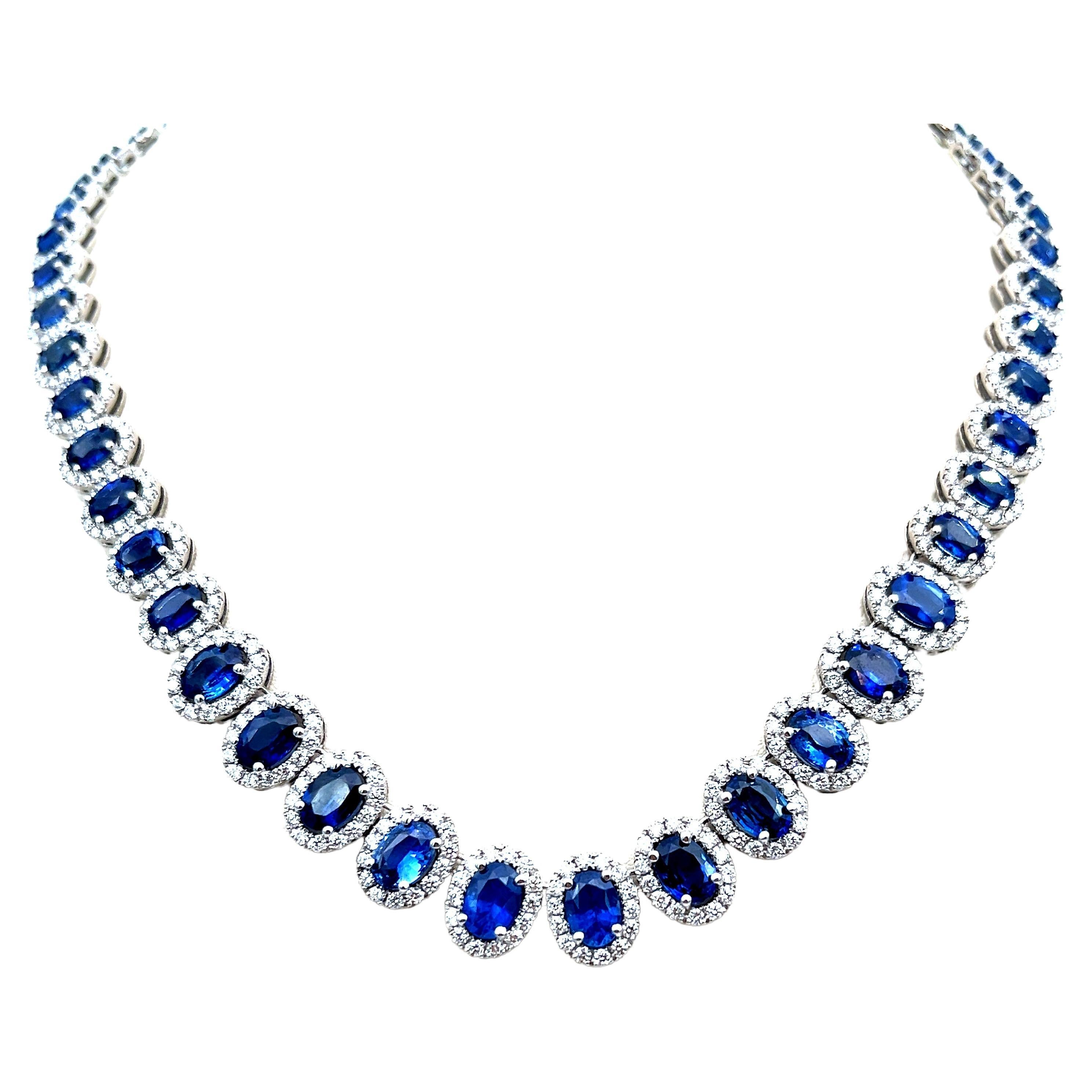 37.54 ct Natural Sapphire & Diamond Necklace For Sale