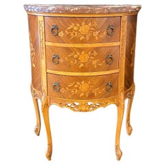 Antique #3755: French Louis XV Elegant Demilune Marble Top Side Table & Petite Cabinet