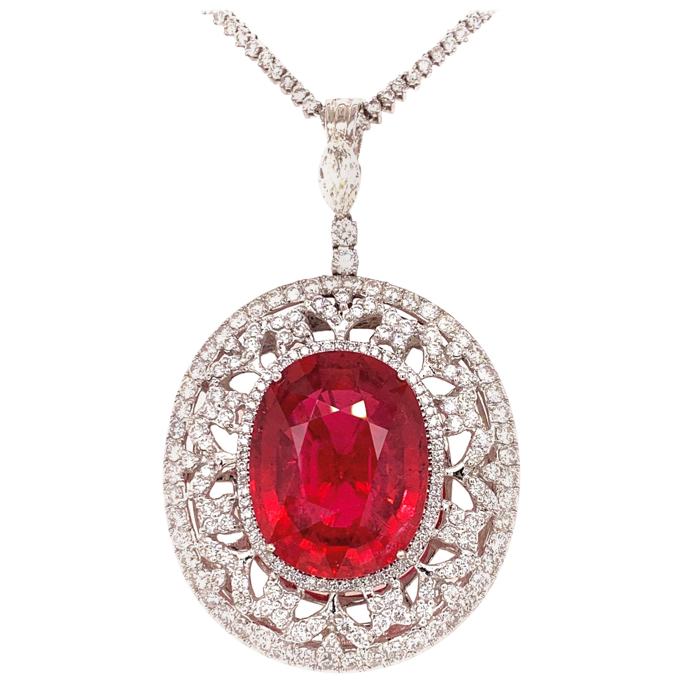 Collier pendentif rubellite en tourmaline de 37,56 carats