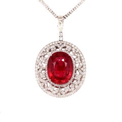 37.56 Carat Tourmaline "Rubellite" Diamond Pendant Necklace