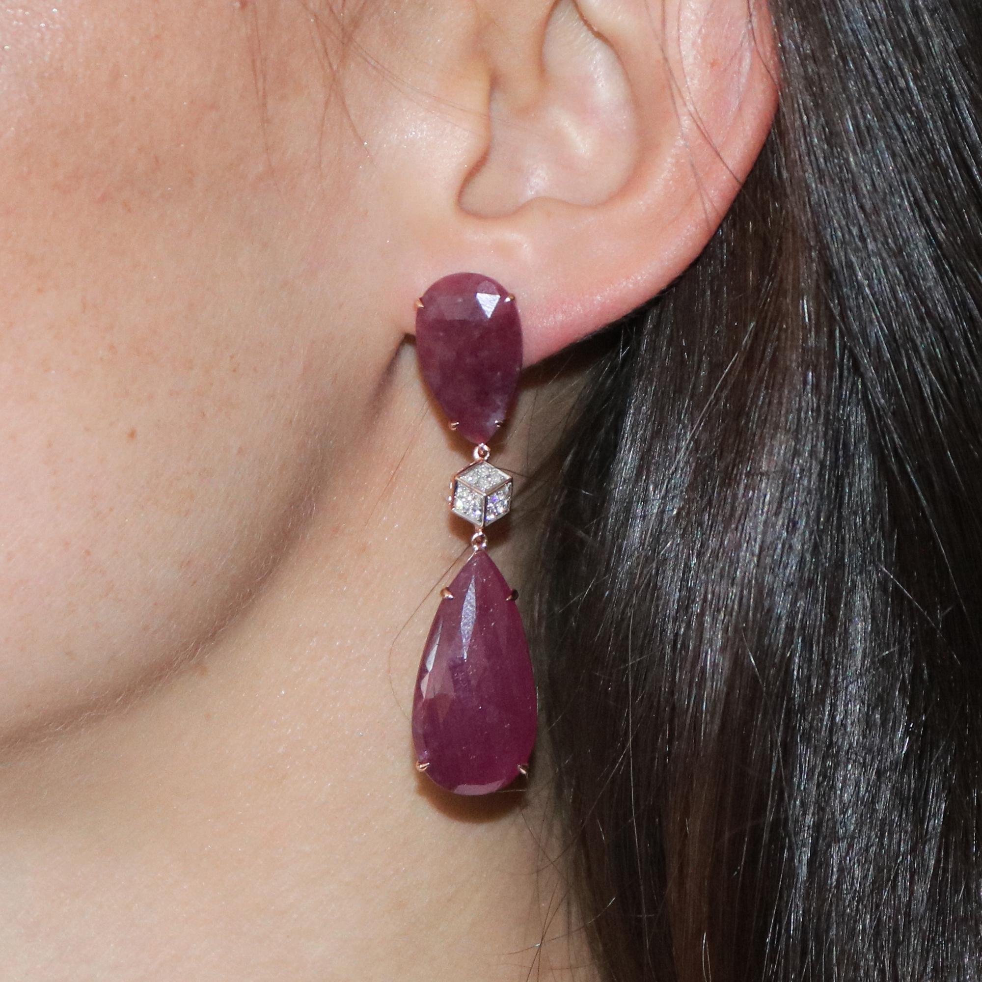 Contemporary Paolo Costagli 37.57 Carat Ruby and Diamond Earrings in 18 Karat Rose Gold For Sale