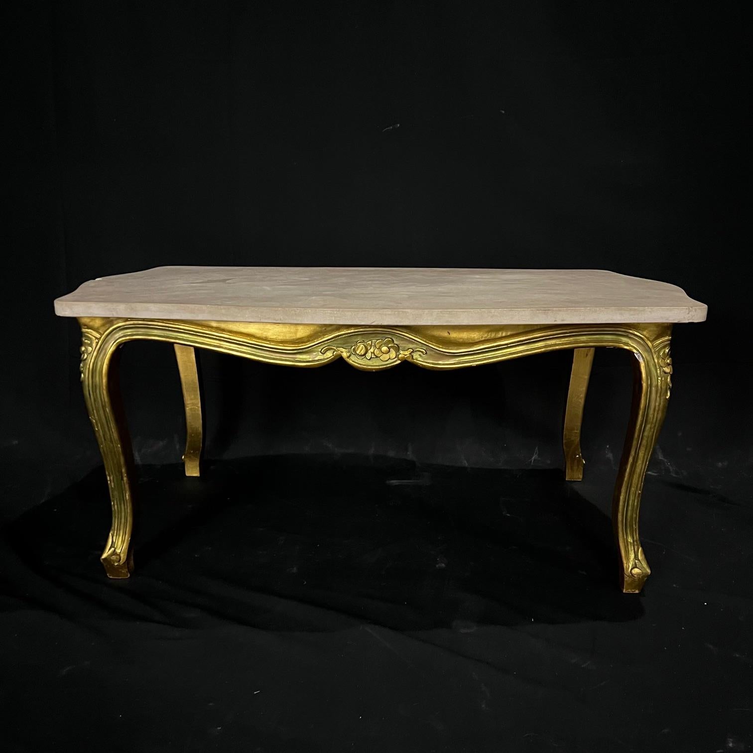  French Louis XV Giltwood Coffee Table with Stone Top  For Sale 7