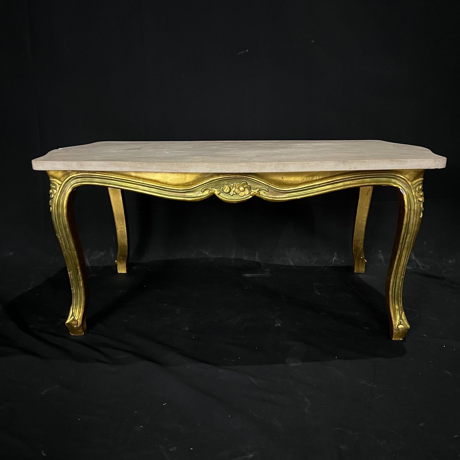  French Louis XV Giltwood Coffee Table with Stone Top  In Good Condition For Sale In Hopewell, NJ