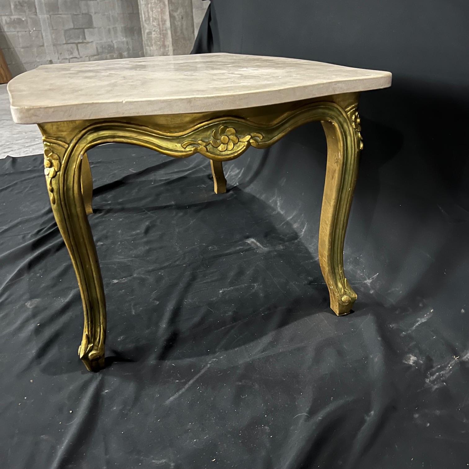 Mid-20th Century  French Louis XV Giltwood Coffee Table with Stone Top  For Sale
