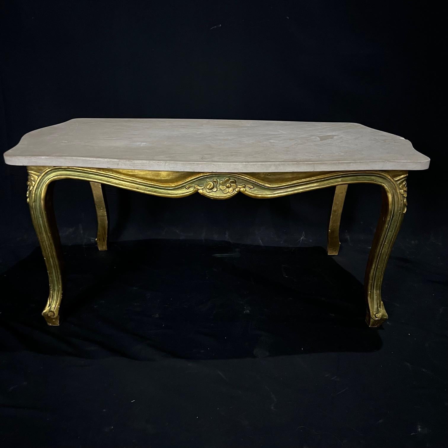  French Louis XV Giltwood Coffee Table with Stone Top  For Sale 3
