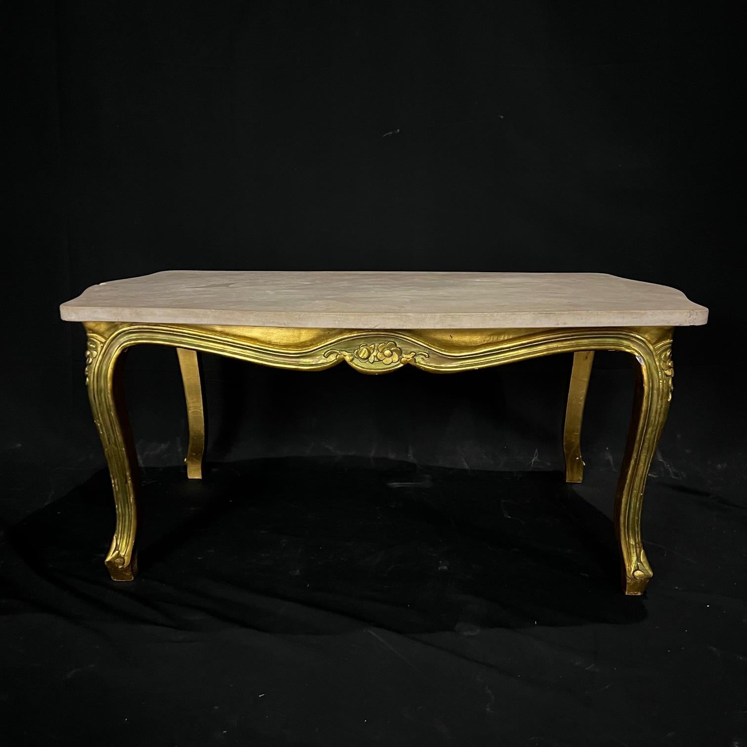  French Louis XV Giltwood Coffee Table with Stone Top  For Sale 4