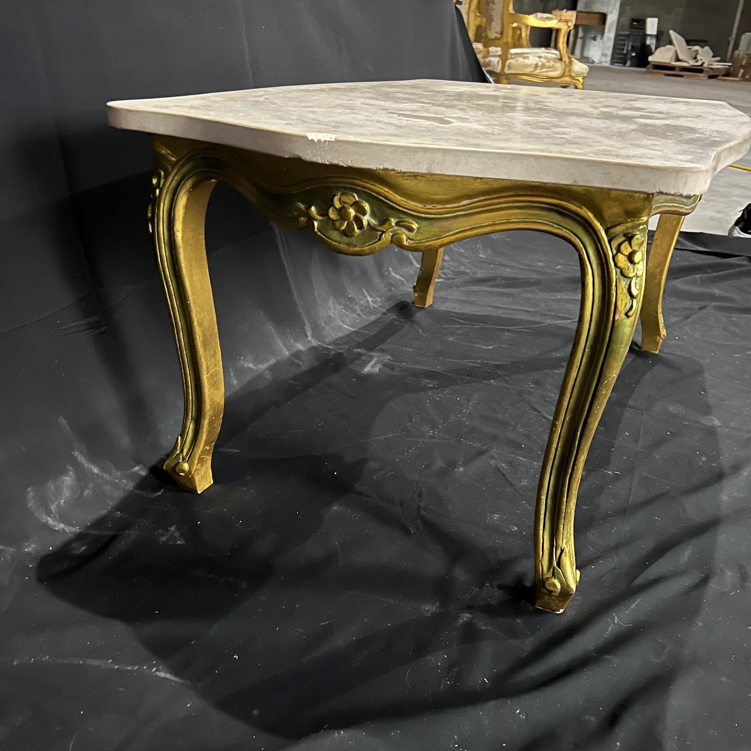  French Louis XV Giltwood Coffee Table with Stone Top  For Sale 5