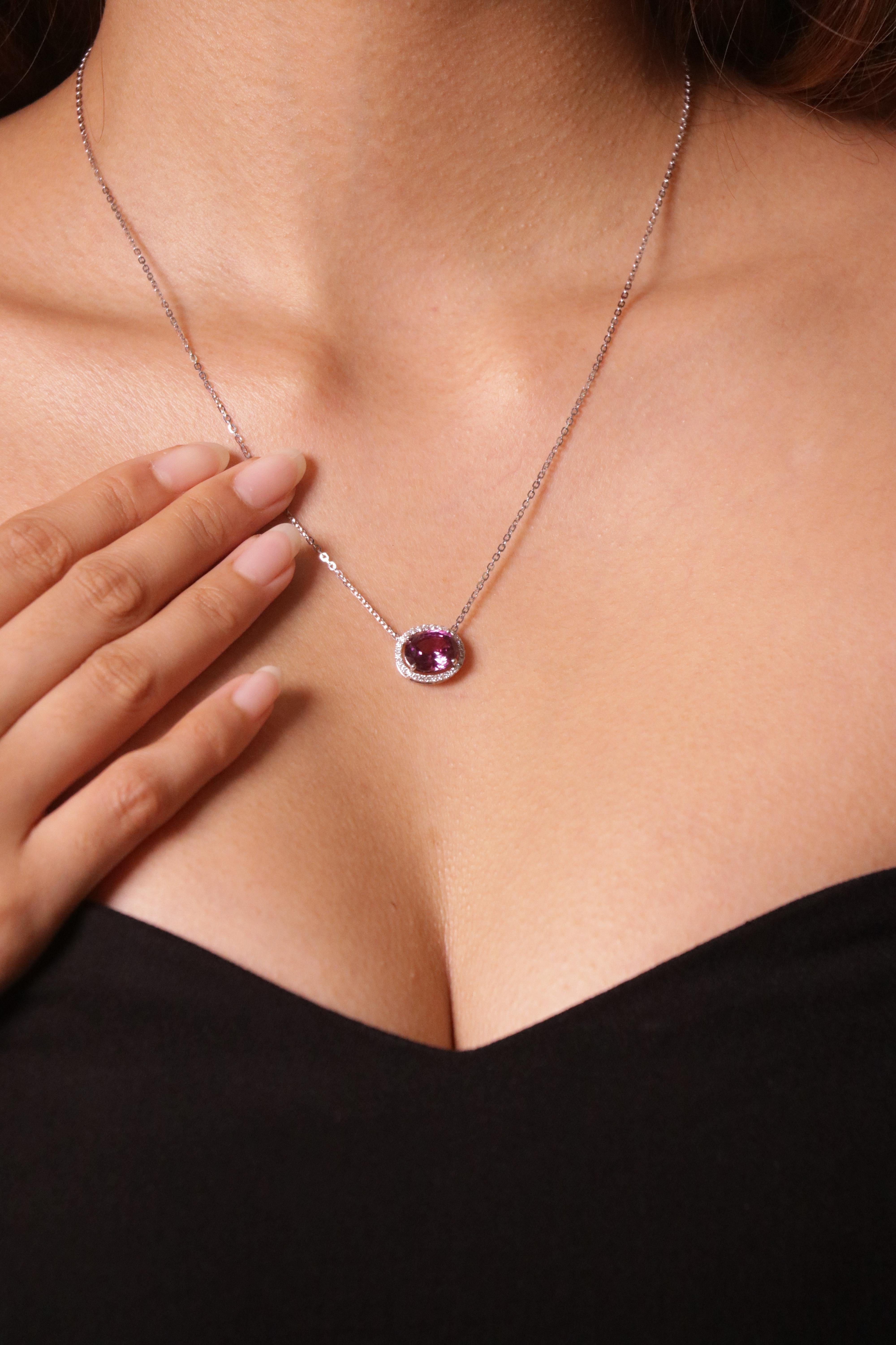 3,75 Karat rosa-lila Granat und Diamant-Anhänger Halskette für Damen oder Herren im Angebot