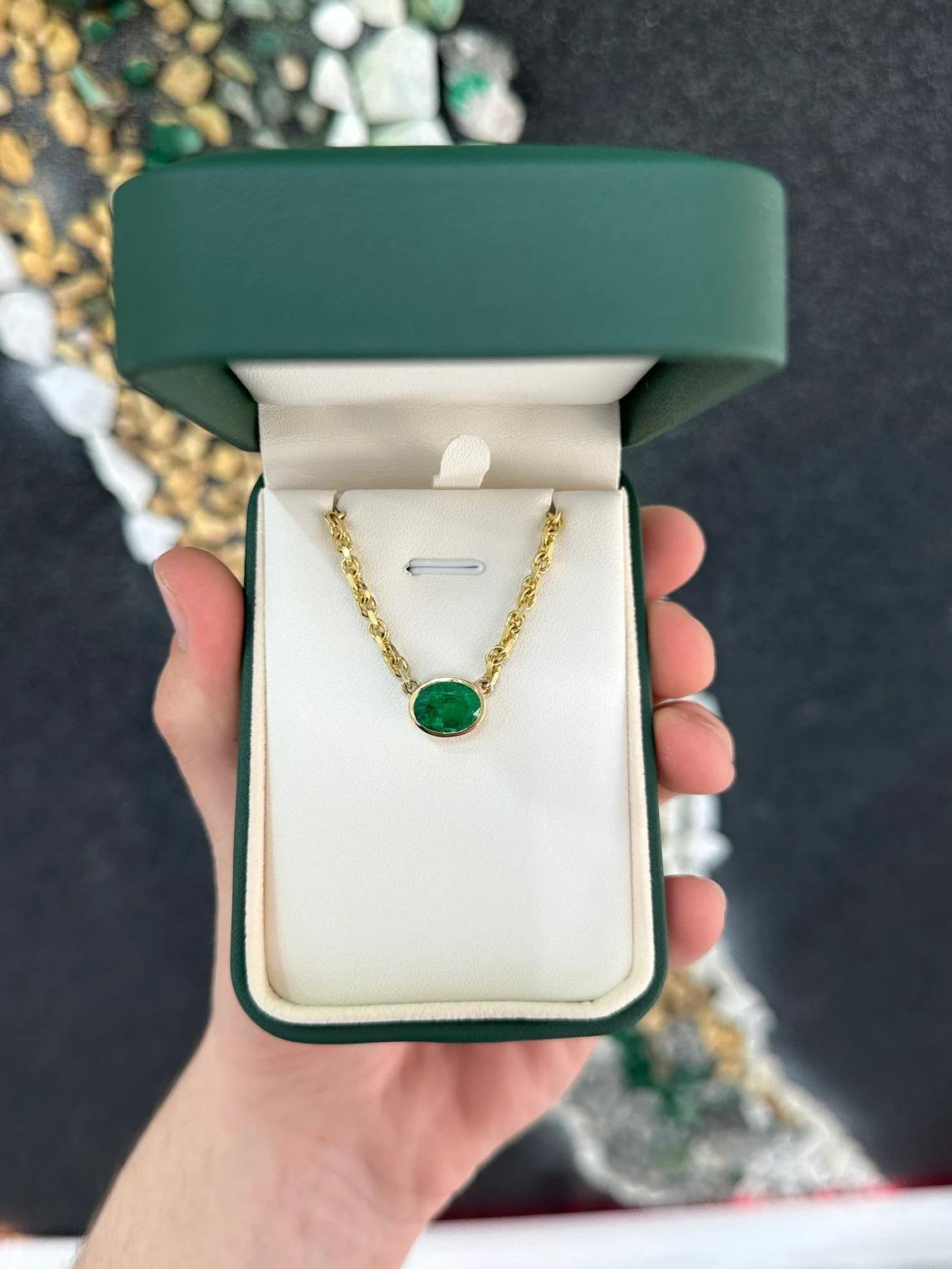 3.75ct 14K Natural Rich Dark Green Oval Cut Emerald 3.0mm Anchor Chain Necklace For Sale 1
