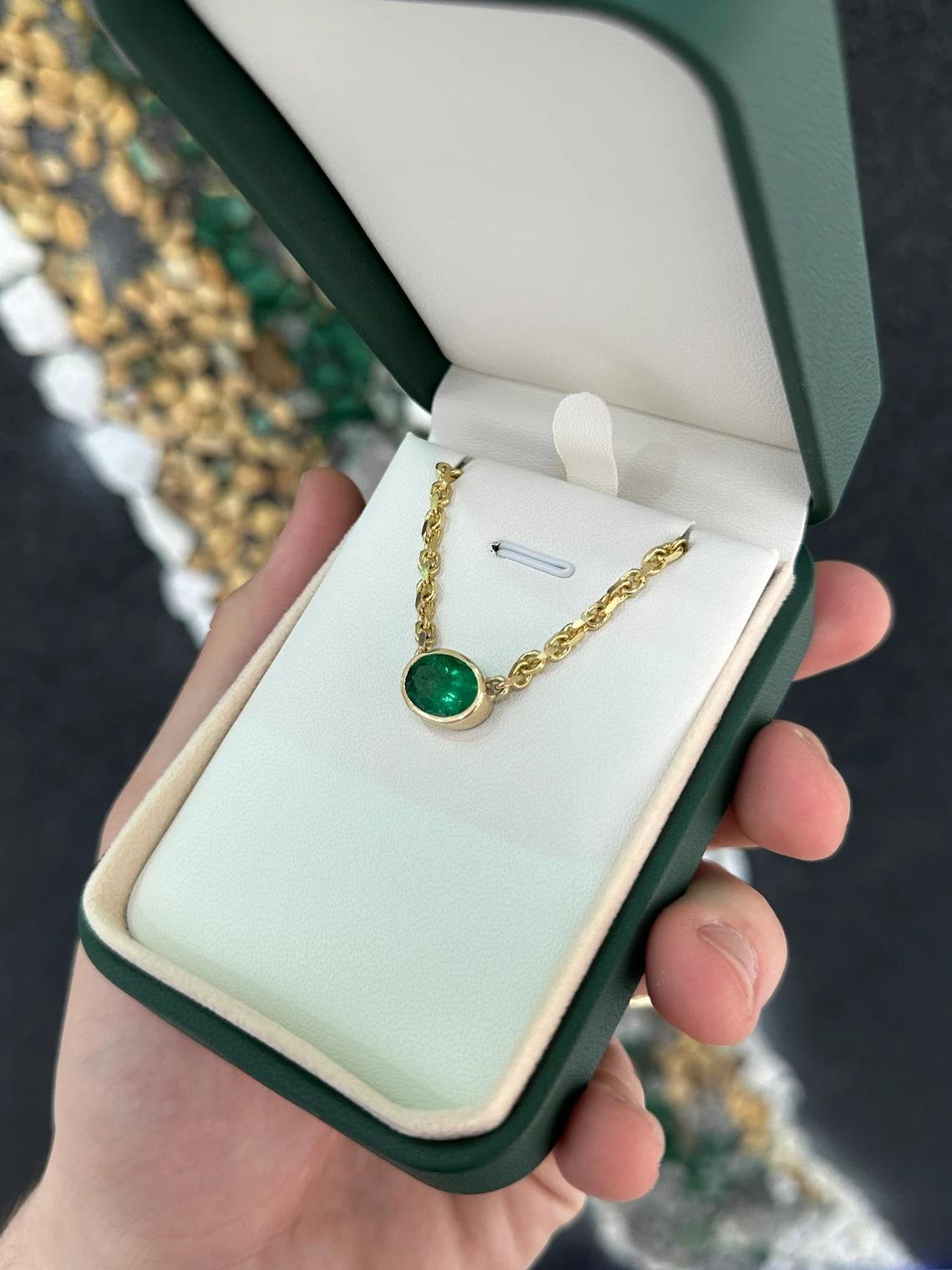 3.75ct 14K Natural Rich Dark Green Oval Cut Emerald 3.0mm Anchor Chain Necklace For Sale 3