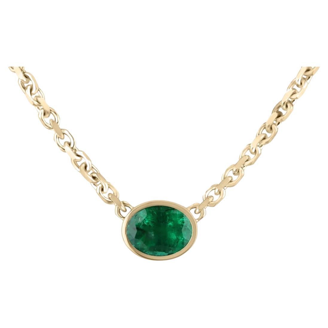 3.75ct 14K Natural Rich Dark Green Oval Cut Emerald 3.0mm Anchor Chain Necklace For Sale