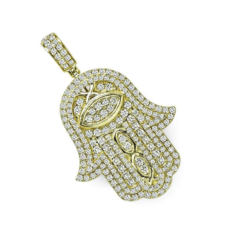 3.75ct Diamond Hamsa Hand Gold Pendant Corte redondo en venta
