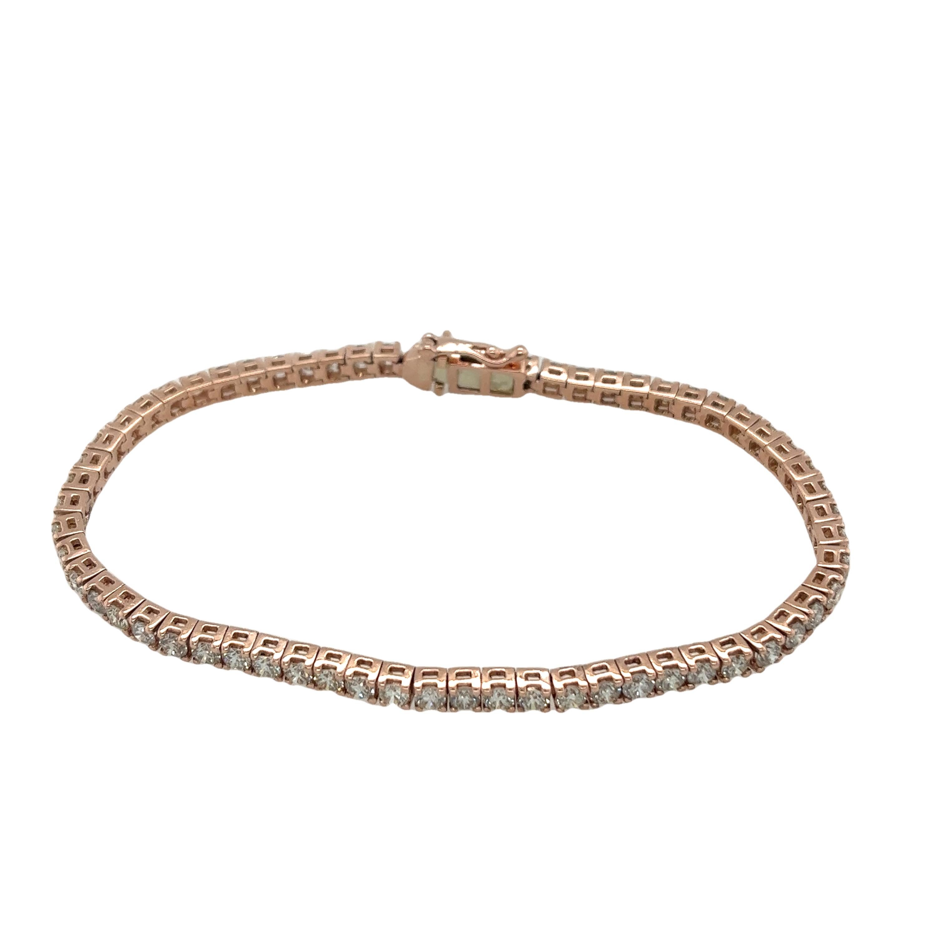 3.75ct Diamond Tennis Bracelet Set in 9ct Rose Gold In Excellent Condition In London, GB