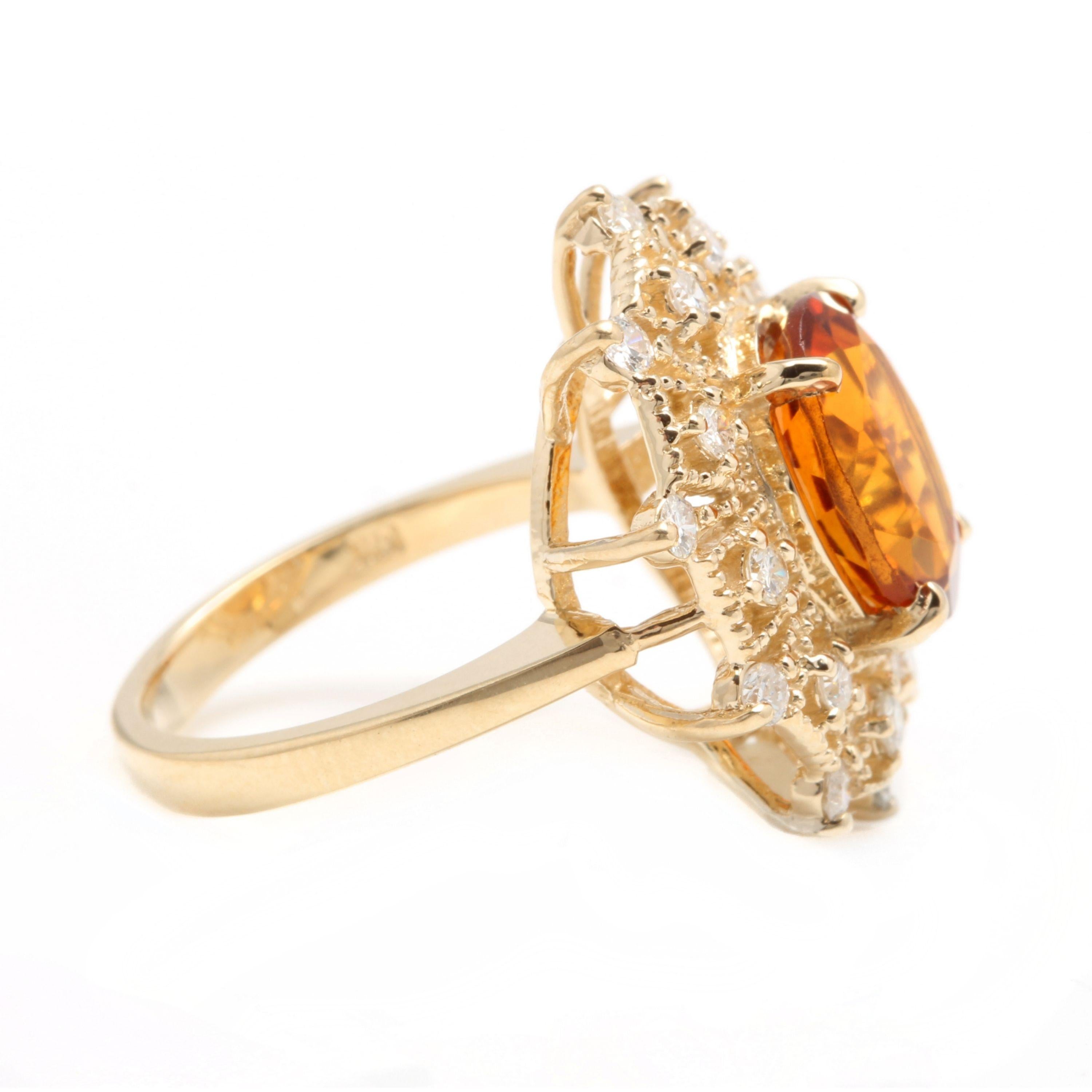 Mixed Cut 3.75 Carat Natural Madeira Citrine and Diamond 14 Karat Solid Yellow Gold Ring For Sale