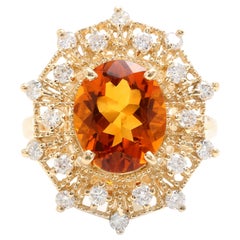 Bague en or jaune massif 14 carats avec diamants et citrine naturelle Madeira de 3,75 carats