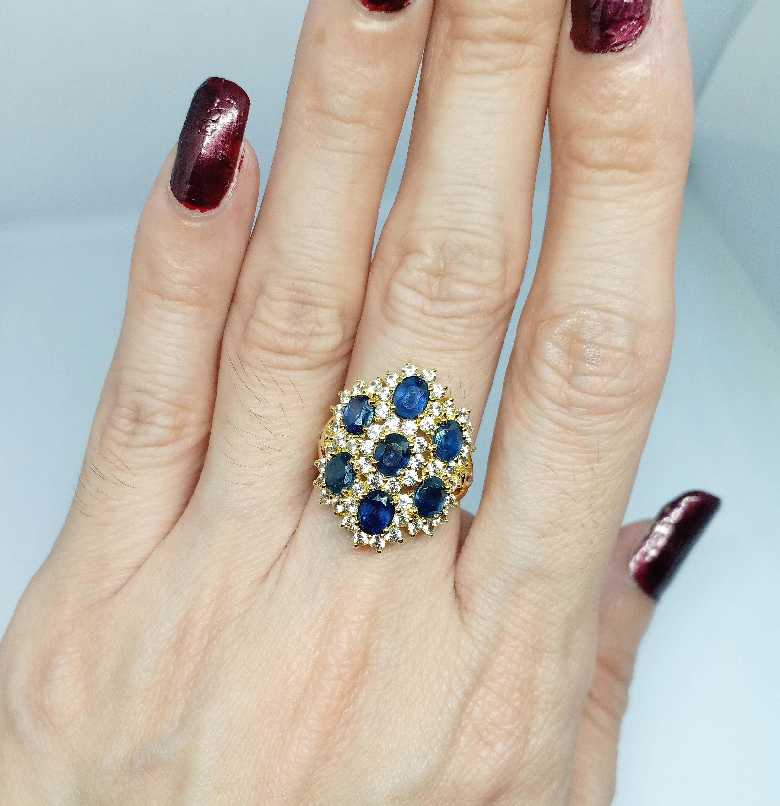 3,75cts. Anello con zaffiro blu.Argento 925 placcato oro 18 carati in vendita 2