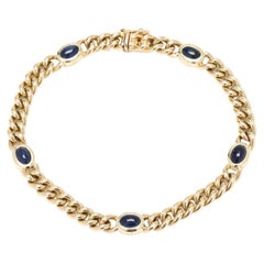 3.75 Carat Bezel Sapphire Curb Link Bracelet, 14K Yellow Gold