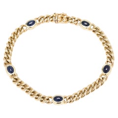 Vintage 3.75 Carat Bezel Sapphire Curb Link Bracelet, 14K Yellow Gold