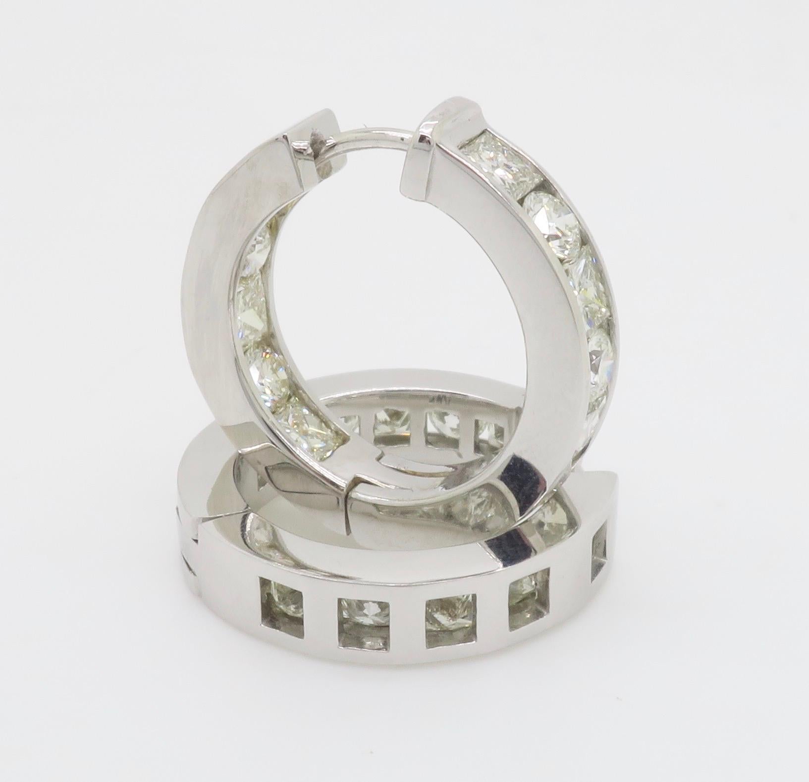 3.75CTW Princess & Round Diamond Inside Out Hoop Earrings For Sale 5