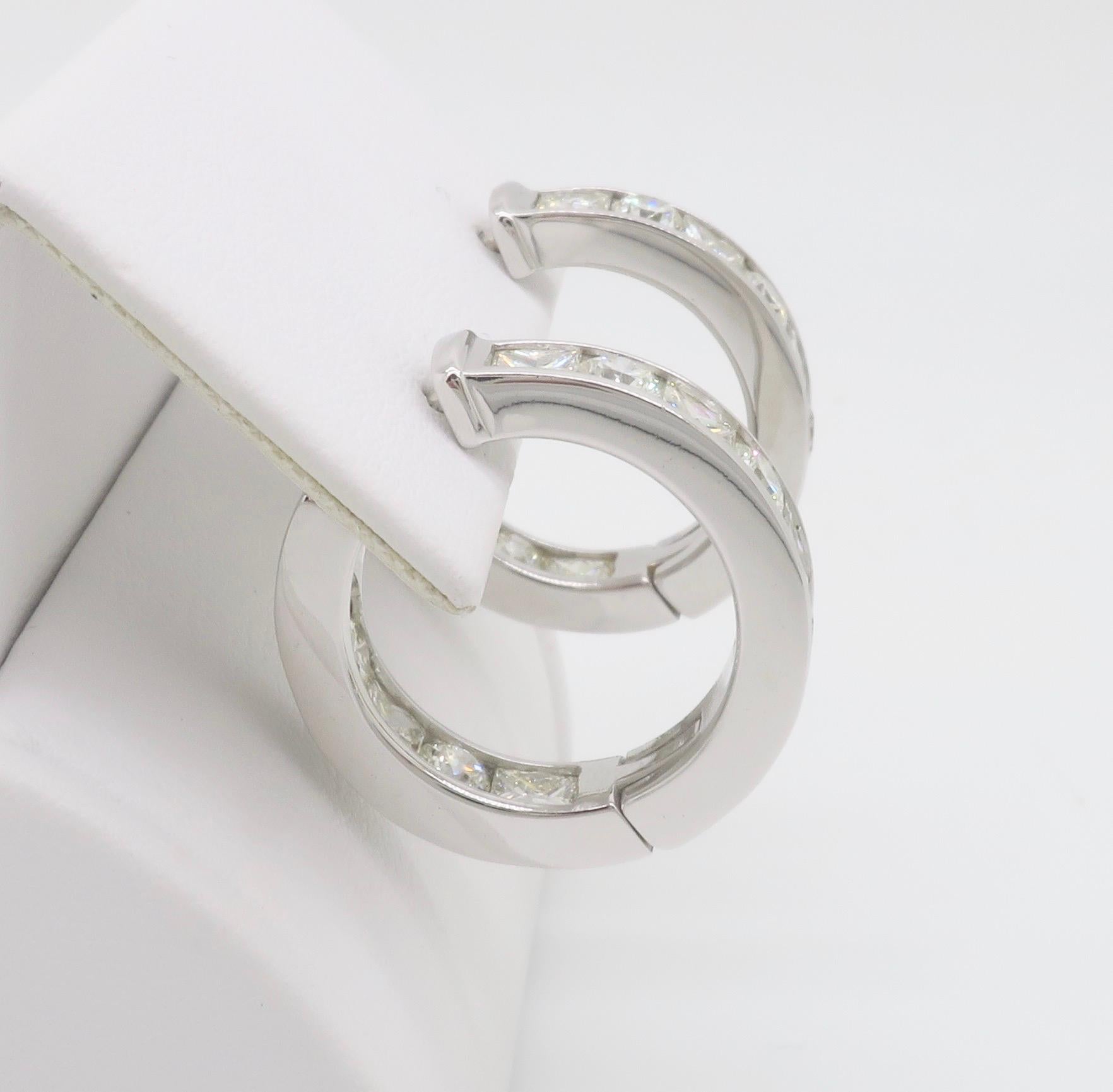 3.75CTW Princess & Round Diamond Inside Out Hoop Earrings For Sale 1