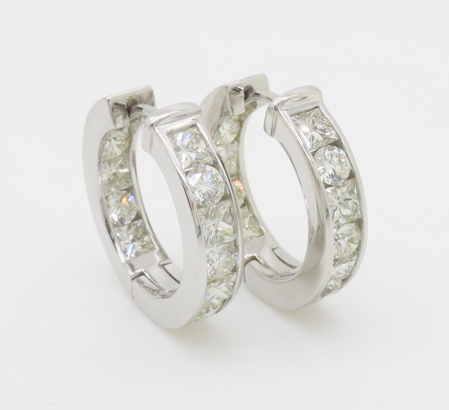 3.75CTW Princess & Round Diamond Inside Out Hoop Earrings For Sale 3