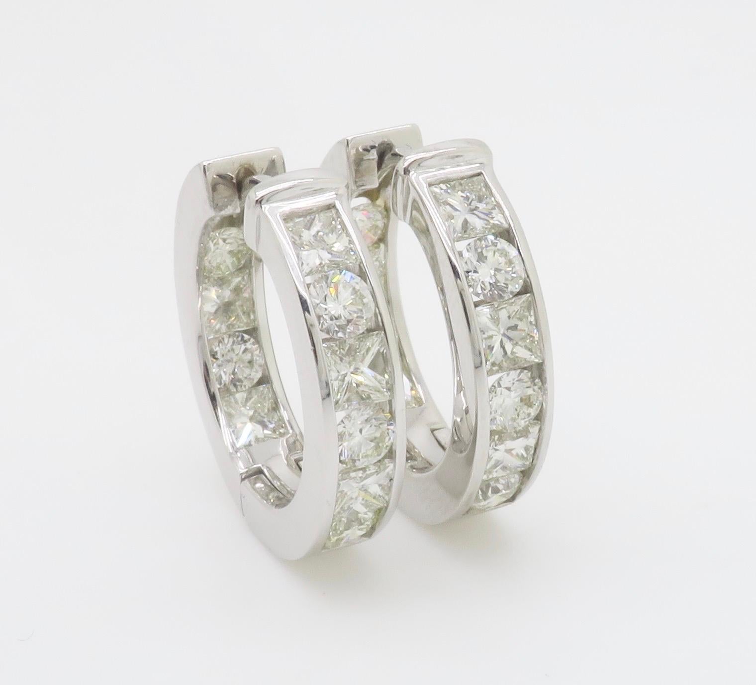 3.75CTW Princess & Round Diamond Inside Out Hoop Earrings For Sale 4