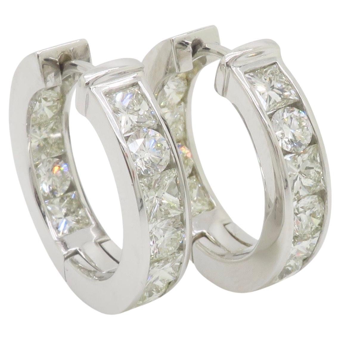 3.75CTW Princess & Round Diamond Inside Out Hoop Earrings For Sale