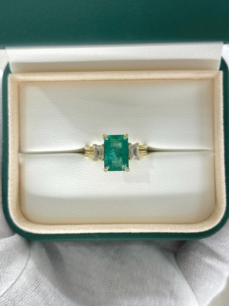 Emerald Cut 3.75tcw 14K Emerald & Diamond 2-in-1 Three-Stone Convertible Solitaire Ring For Sale