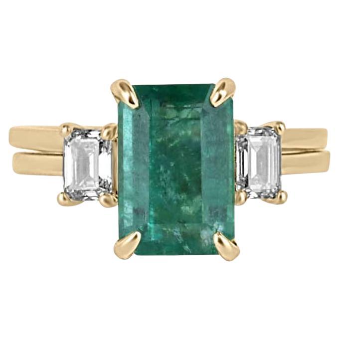 3.75tcw 14K Emerald & Diamond 2-in-1 Three-Stone Convertible Solitaire Ring For Sale