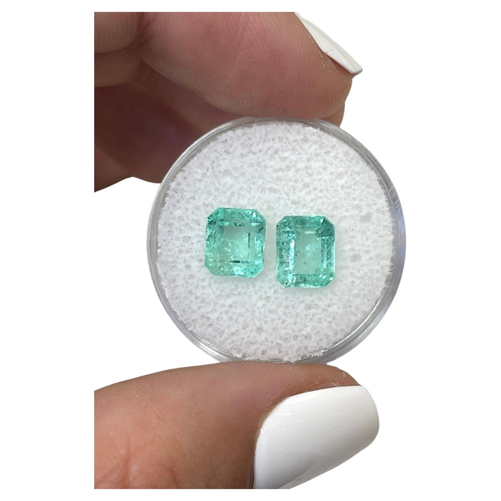 3.75tcw 8x6.5 Matching Green Colombian Emeralds - Emerald Cut Genuine Loose Pair