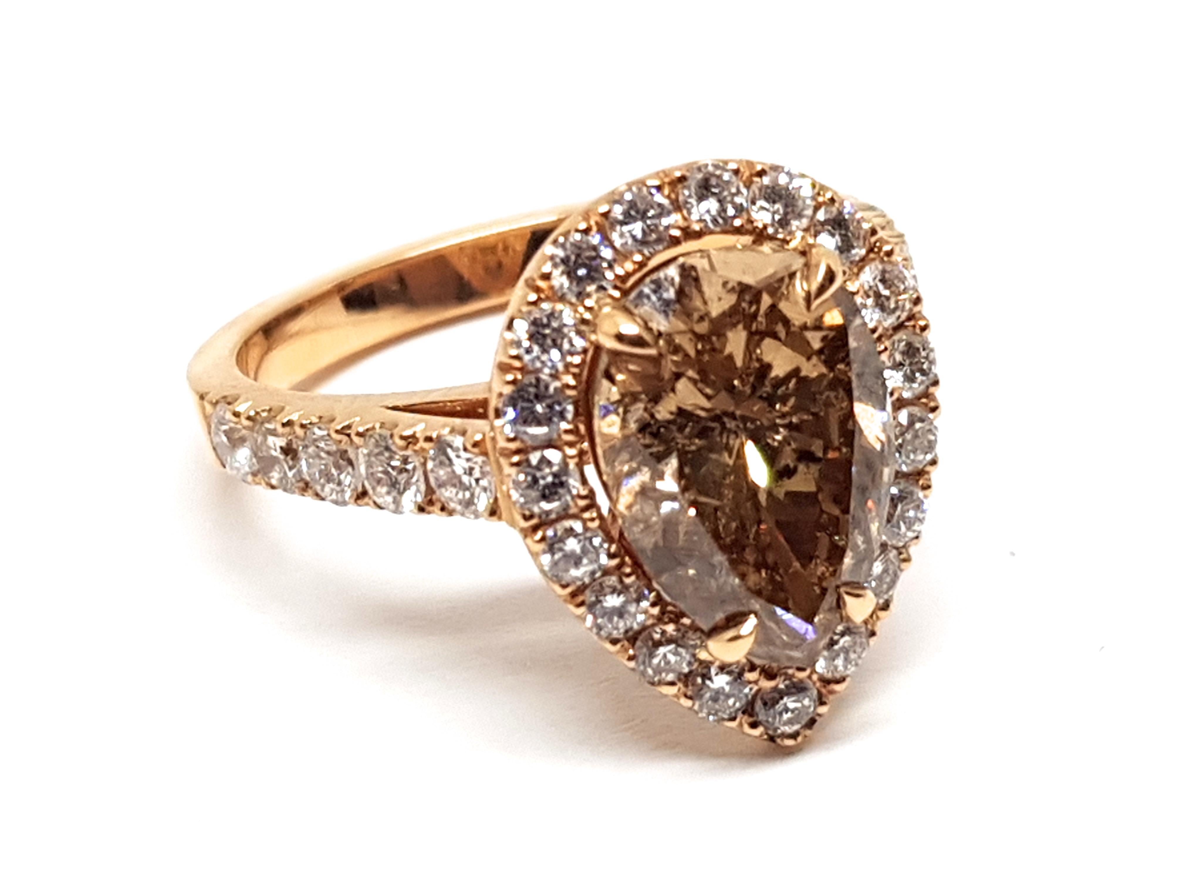 3.76 Carat 18 Karat Pink Rose Gold White Fancy Brown Diamond Engagement Ring For Sale 1