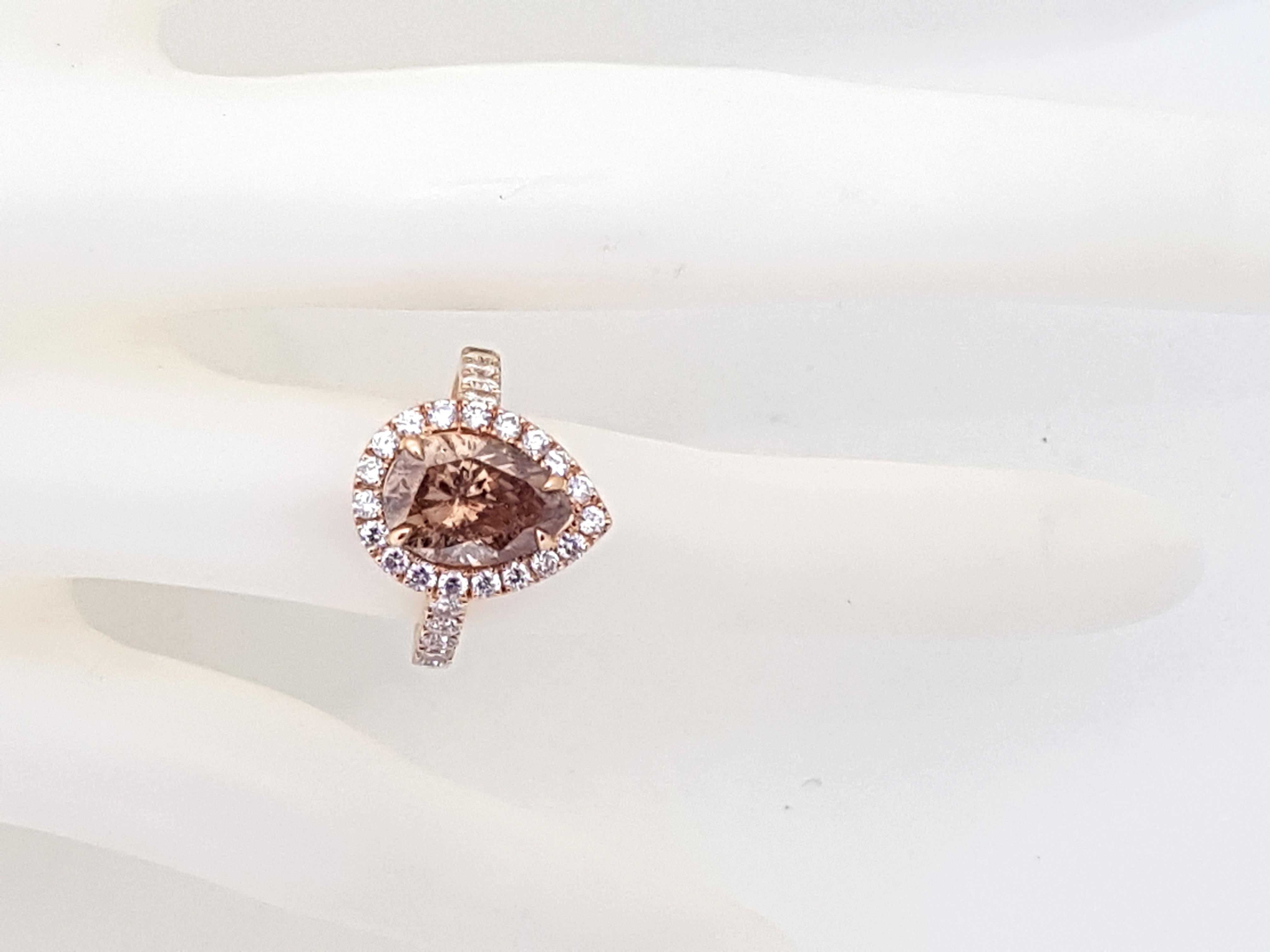 3.76 Carat 18 Karat Pink Rose Gold White Fancy Brown Diamond Engagement Ring For Sale 2