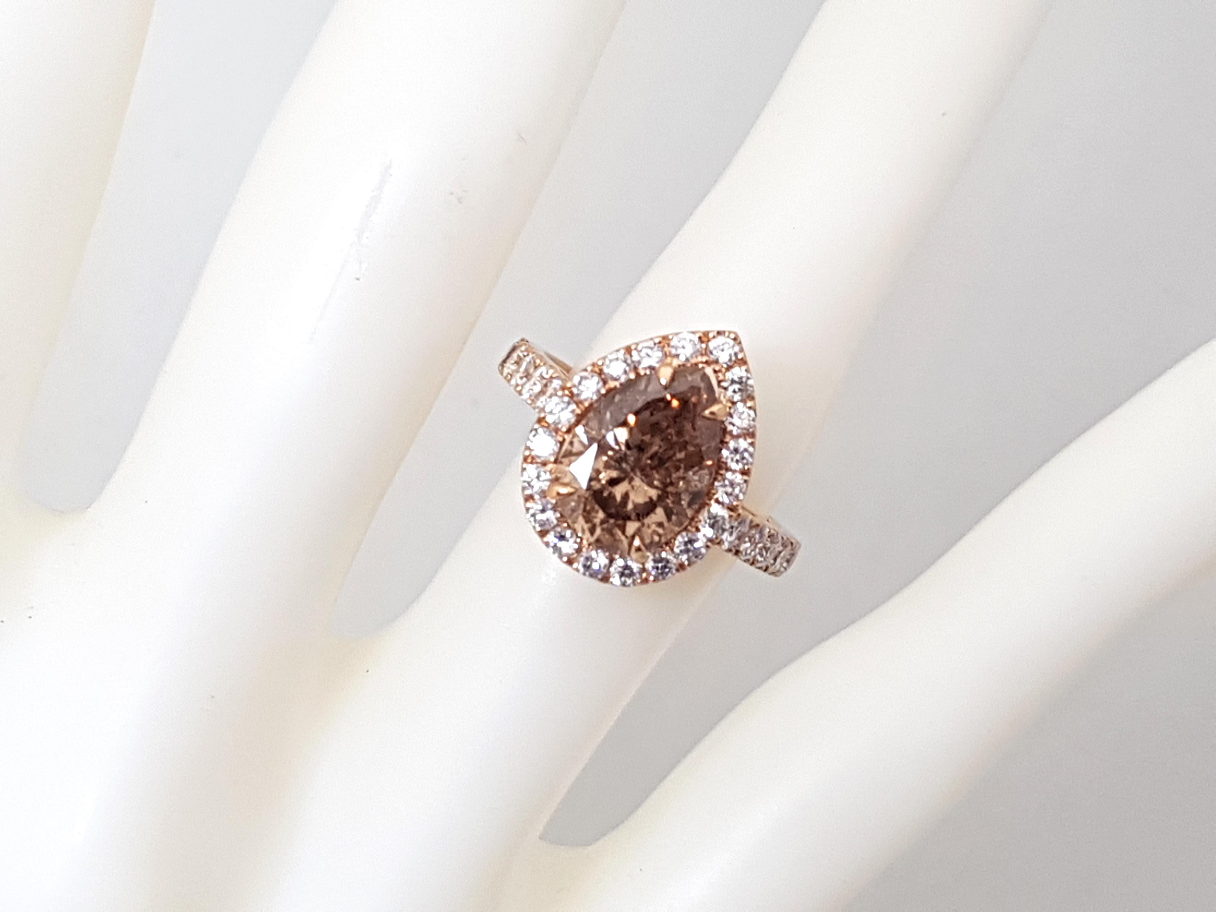 3.76 Carat 18 Karat Pink Rose Gold White Fancy Brown Diamond Engagement Ring For Sale 3