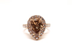 3.76 Carat 18 Karat Pink Rose Gold White Fancy Brown Diamond Engagement Ring