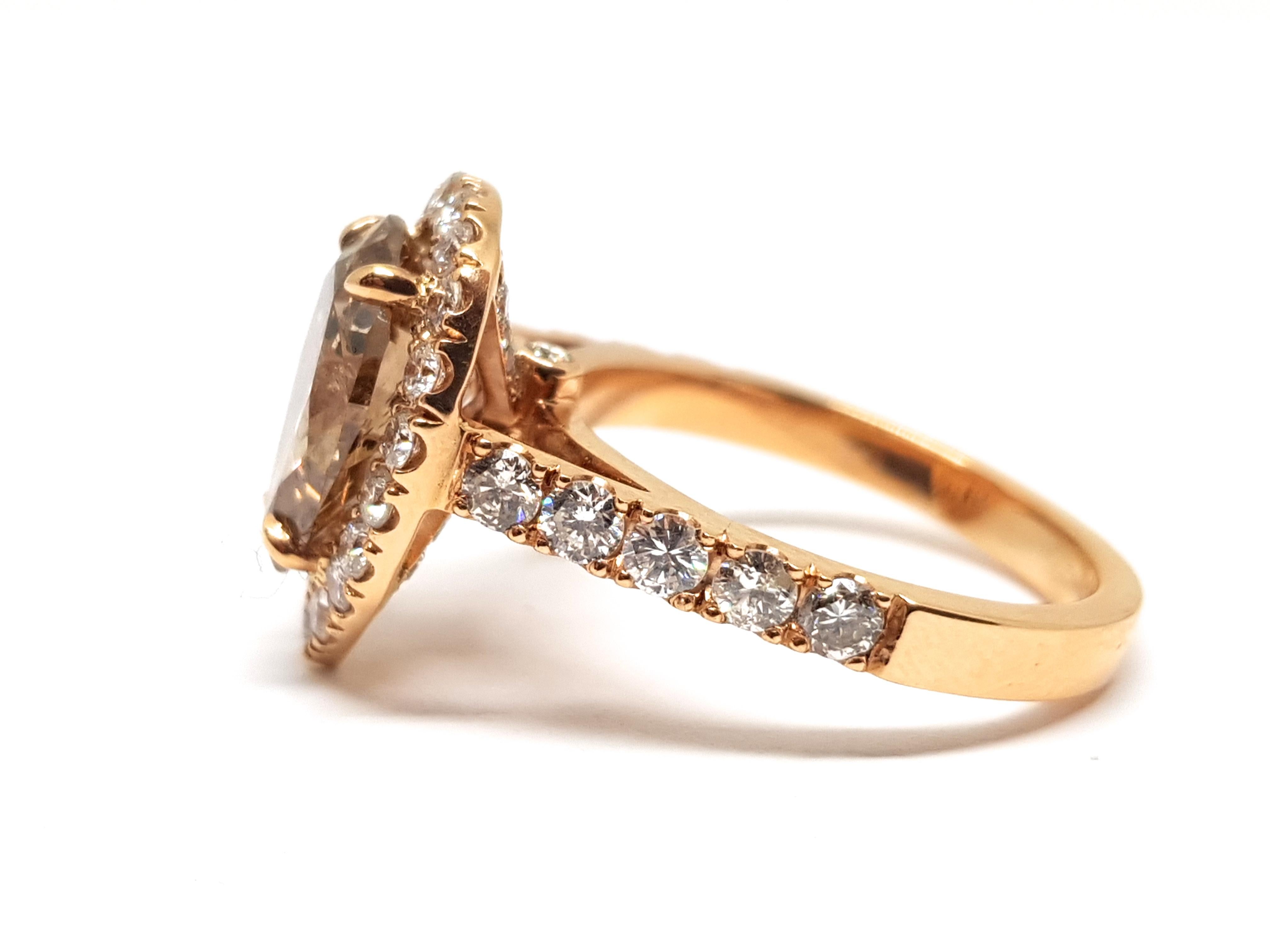 Contemporary 3.76 Carat 18 Karat Pink Rose Gold White Fancy Brown Diamond Engagement Ring For Sale