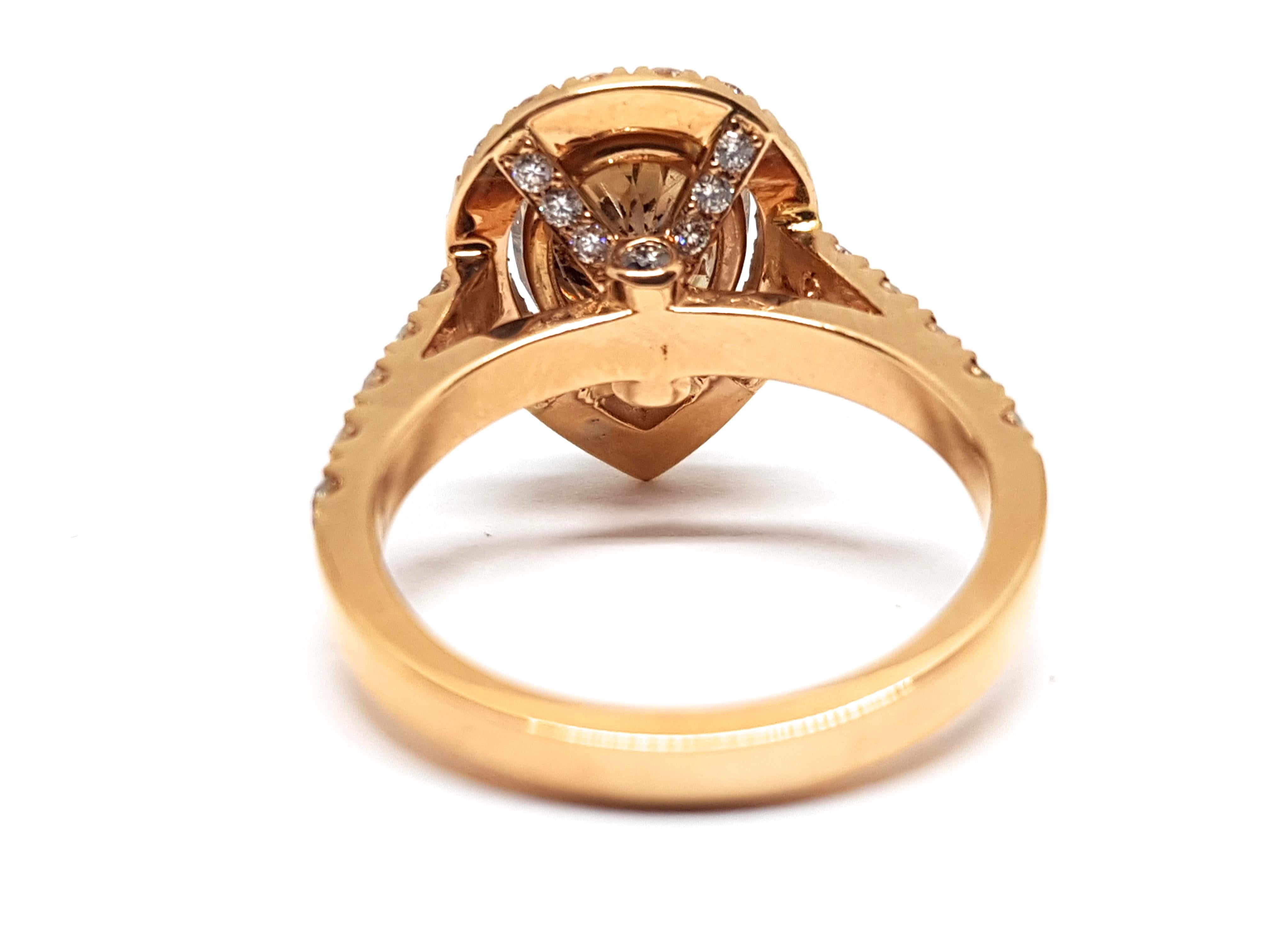 Round Cut 3.76 Carat 18 Karat Pink Rose Gold White Fancy Brown Diamond Engagement Ring For Sale