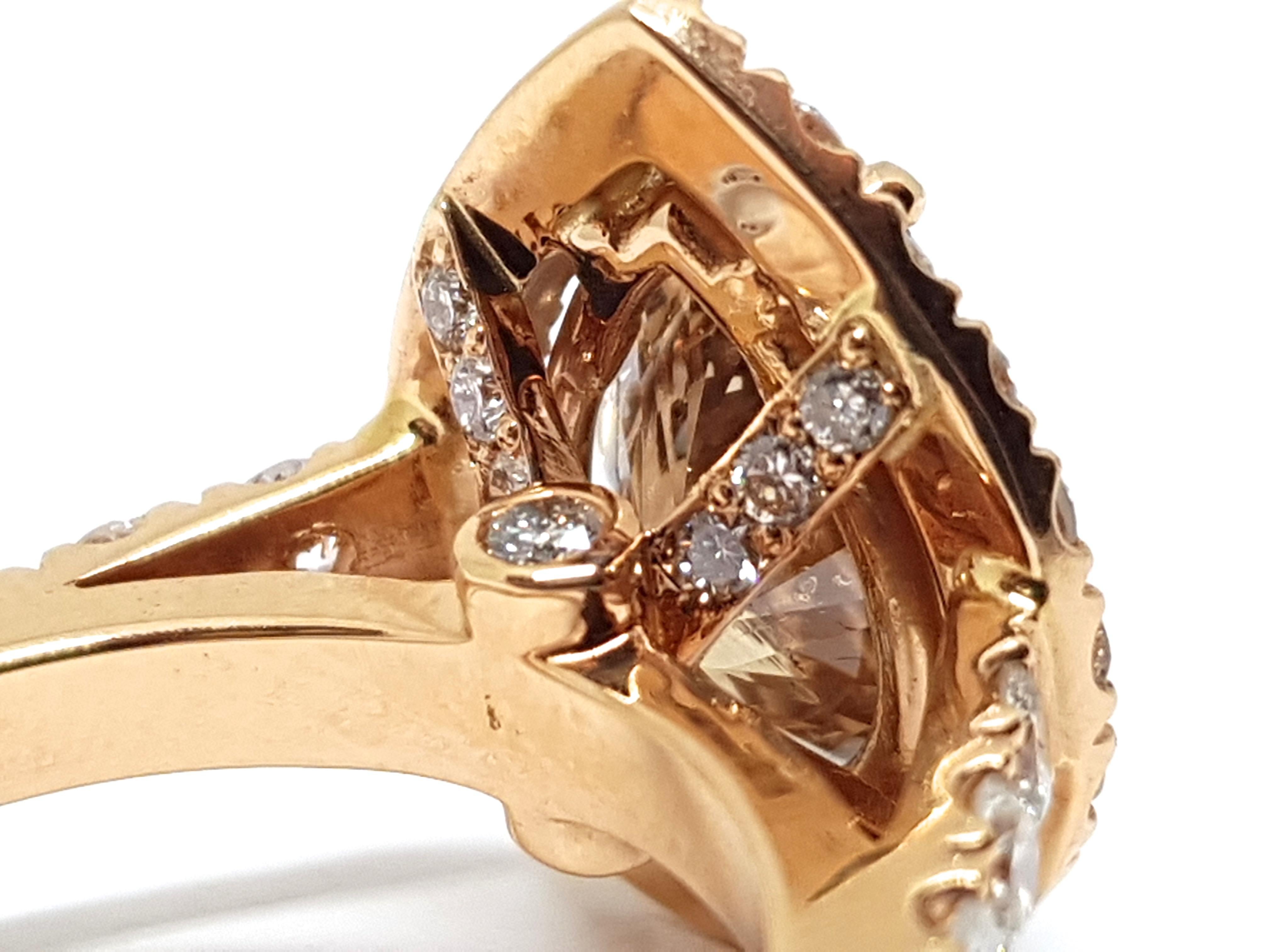 Women's 3.76 Carat 18 Karat Pink Rose Gold White Fancy Brown Diamond Engagement Ring For Sale