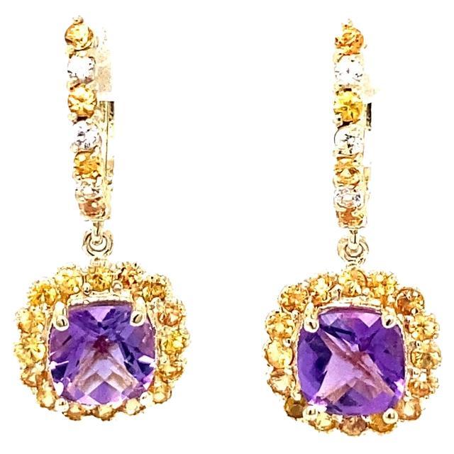 Amethyst Saphir 14K Gelbgold Tropfenohrringe im Angebot